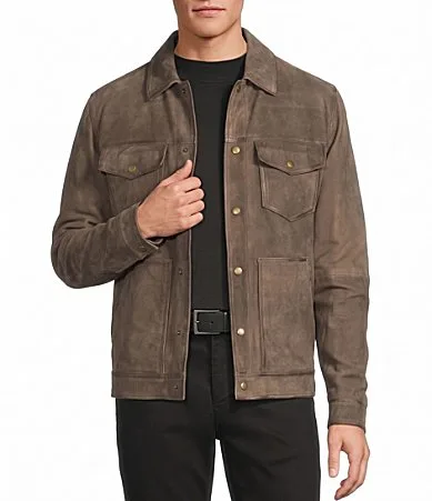 Snap Button Leather Jacket by Roundtree & Yorke
