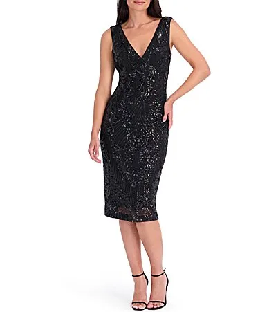 Sequin V-Neck Mesh Sequin Dress