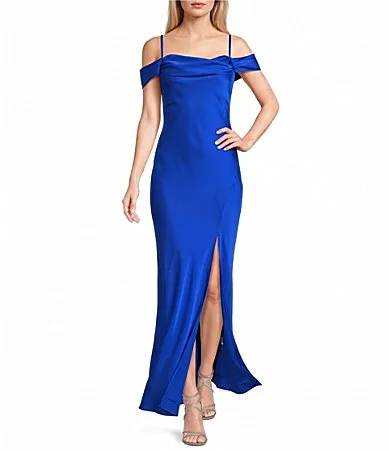 Satin Draped Off-The-Shoulder Dress by Dear Moon