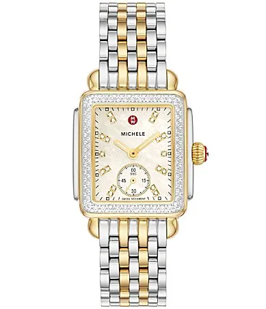 Deco Mid Diamond Quartz Three-Hand 18K Gold-Plated Stainless Steel Bracelet Watch by Michele