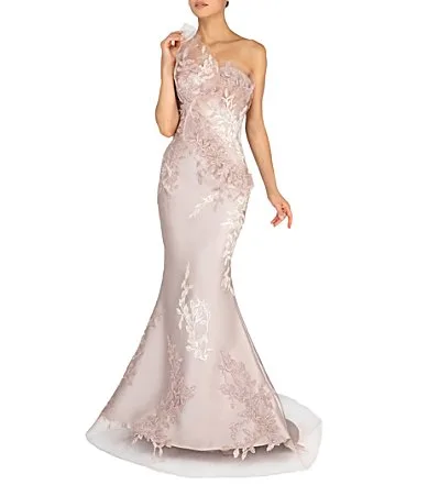 One Shoulder Beaded Tulle Mermaid Gown by Terani Couture