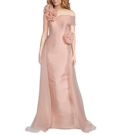 Mikado One Shoulder Rosette Applique Train Gown by Terani Couture
