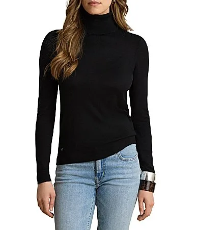 Ribbed Knit Silk Turtle Neck Long Sleeve Sweater Top by Ralph Lauren