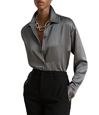 Satin Charmeuse Point Collar Long Sleeve Shirt by Ralph Lauren