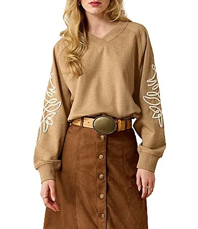 Juliette Knit French Terry Fleece V-Neck Long Sleeve Sweatshirt by Ariat