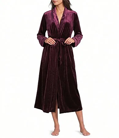 Solid Velvet Long Sleeve Shawl Collar Long Robe