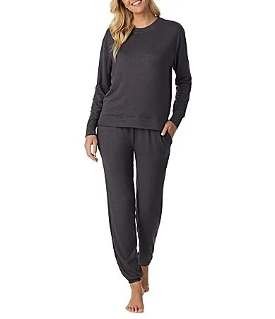 Solid Knit Crew Neck Long Jogger Pant Coordinating Lounge Set by Irelax