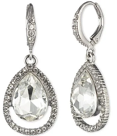 Silver Tone Crystal Open Pave Pear Drop Earrings by GIVENCHY