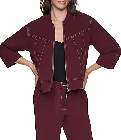DKNY Contrast Stitch Crew Neck 34 Sleeve Jacket by Donna Karan