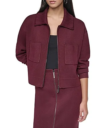 DKNY Sweater Band Collar Long Sleeves Front Zipper Coordinating Jacket by Donna Karan