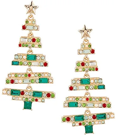 Pearl Multi Green Stone Tree Drop Earrings