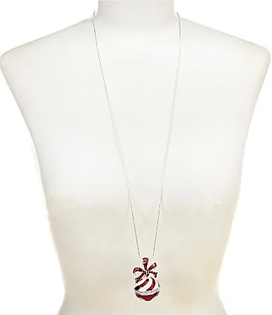 Bow Candy Cane Jingle Bell Drop Pendant Necklace by Merry & Bright