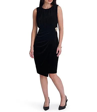 Stretch Velvet Sheath Hardware Dress