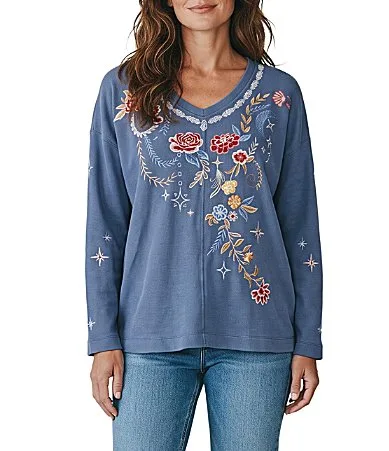 Sena Knit V-Neck Long Sleeve Pullover Top by Karyn Seo