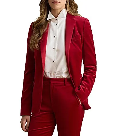 Lauren Ralph Lauren Stretch Velvet Notch Lapel Long Sleeve Blazer by Ralph Lauren