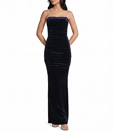 Off-The-Shoulder Long Velvet Dress