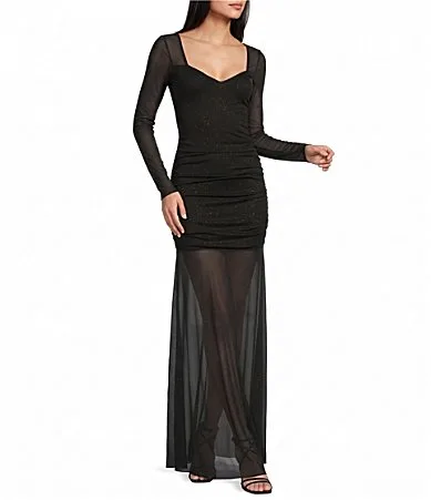 Sweetheart Long Sleeve Glitter-Accented Illusion Dress by Honey and Rosie
