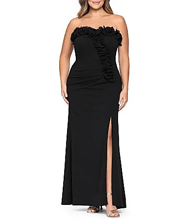Scuba Strapless Sleeveless Flower Detail Gown by Xscape