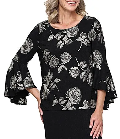 34 Bell Sleeve Metallic Knit Blouse by Alex Evenings