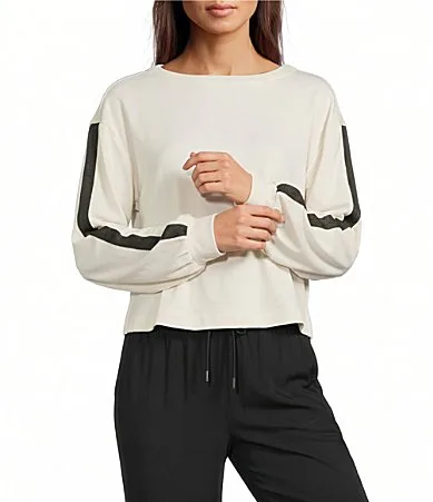 Boat Neck Long Sleeve Double Knit Pullover by Kinesis
