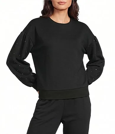 Studded Long Sleeve Crew Neck French Terry Sweatshirt