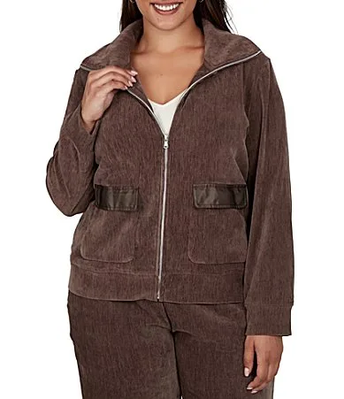 Velveteen Portrait Collar Long Sleeve Zip Front Jacket by Ruby Rd
