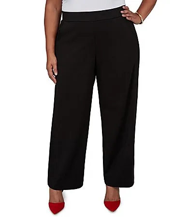 Ponte Scalloped Detail Wide Leg Pants