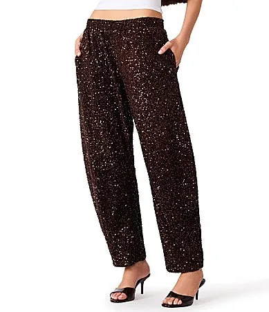 Arlet Sequined Velvet Pull-On Barrel Leg Pants by Steve Madden