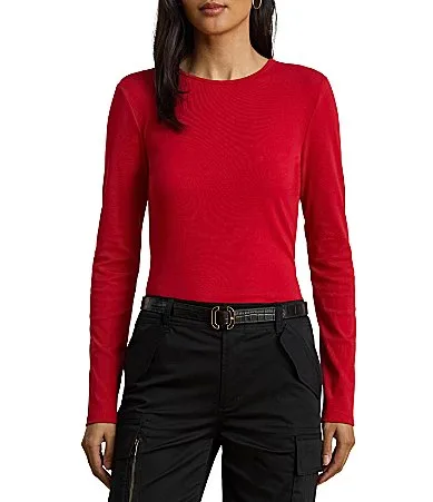 Lauren Ralph Lauren Cotton-Blend Round Neck Long Sleeve Top by Ralph Lauren