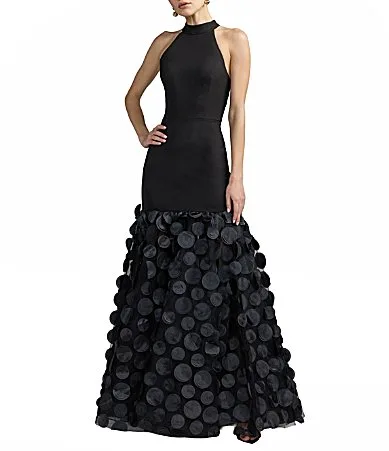 Mac Duggal Crepe Halter Neck Trumpet with Sheer Skirt Gown by M.A.C.