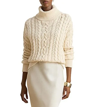 Lauren Ralph Lauren Cable Knit Turtle Neck Long Sleeve Sweater by Ralph Lauren