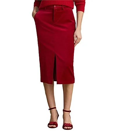 Lauren Ralph Lauren Stretch Velvet Knee Length Pencil Skirt by Ralph Lauren