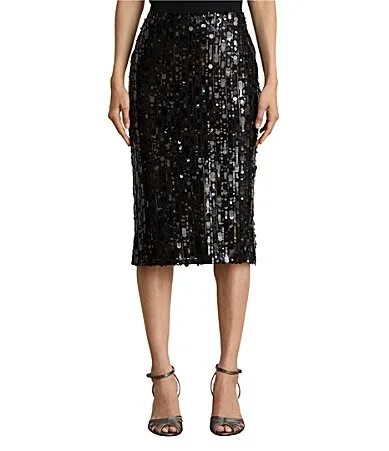 Lauren Ralph Lauren Sequined Mesh Midi Pencil Skirt