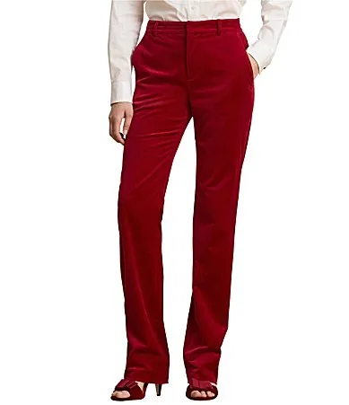 Lauren Ralph Lauren Stretch Velvet High Rise Straight Leg Pants by Ralph Lauren