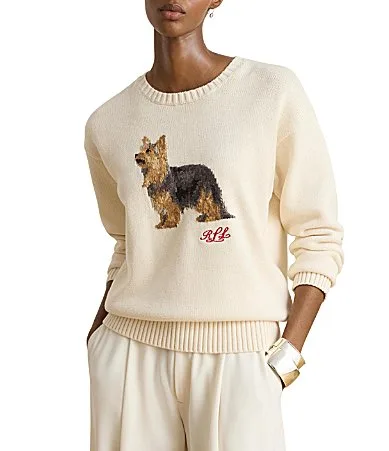 Lauren Ralph Lauren Intarsia-Knit Yorkshire Terrier Crew Neck Long Sleeve Sweater by Ralph Lauren
