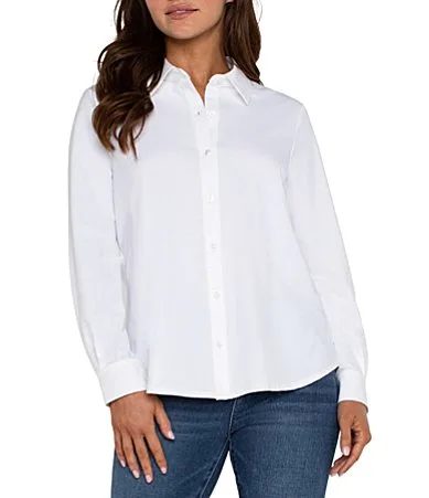 Tech Knit Point Collar Long Sleeve Button-Front Shirt by Liverpool Los Angeles