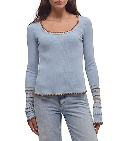 We the Free Aspen Scoop Neck Long Sleeve Waffle Knit Thermal Top by Free People
