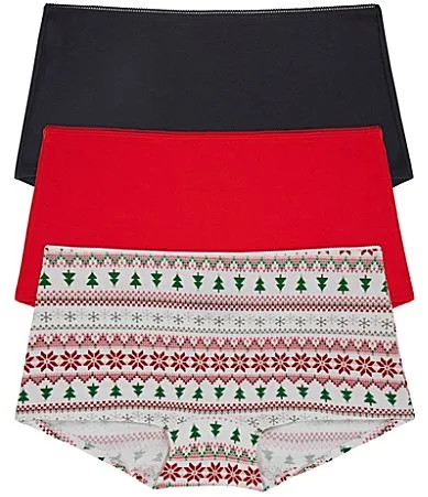Knit Lace Trim Winter Fairisle Print Boyshort Panty 3-Pack by Bedhead