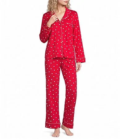 Red Dot Print Long Sleeve Notch Collar Brushed Jersey Knit Pajama Set by kate spade