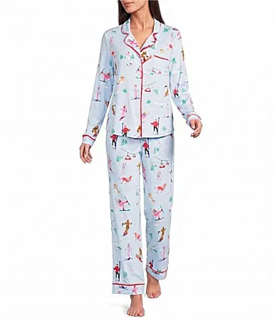 Champagne Slopes Print Notch Collar Long Sleeve Jersey Knit Long Pajama Set by Room Service