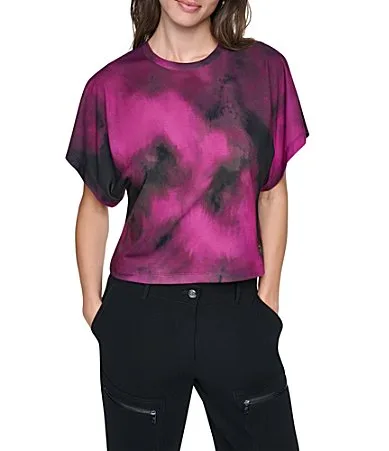 DKNY by Donna Karan Knit Multi Print Crew Neck Short Sleeve Pullover Shirt by Donna Karan