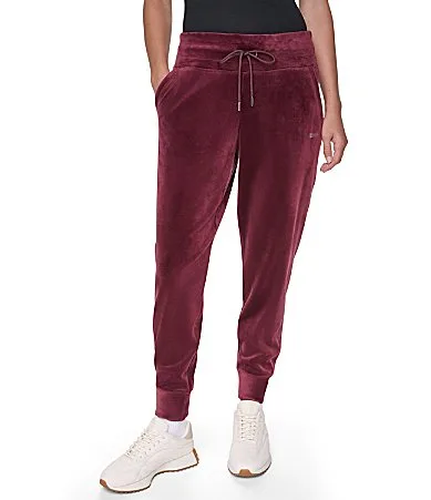 DKNY Sport by Donna Karan Velour Mini Rhinestone Mid Rise Cuffed Slim Fit Joggers by Donna Karan