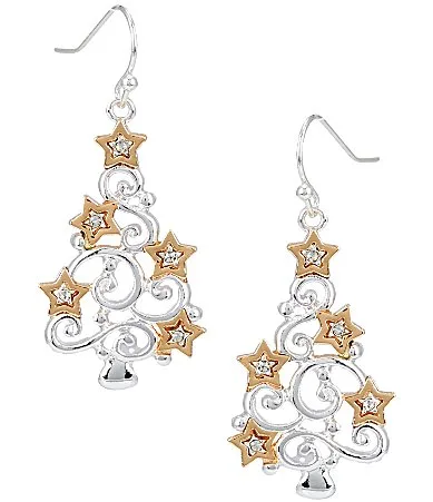Merry & Bright Rhinestone Open Swirl Metal Christmas Tree Drop Earrings by Merry & Bright
