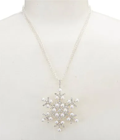 Merry & Bright Pearl & Crystal Pave Snowflake Short Pendant Necklace by Merry & Bright