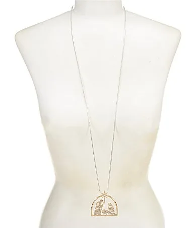 Merry & Bright Crystal Pave Nativity Scene Pendant Necklace by Merry & Bright
