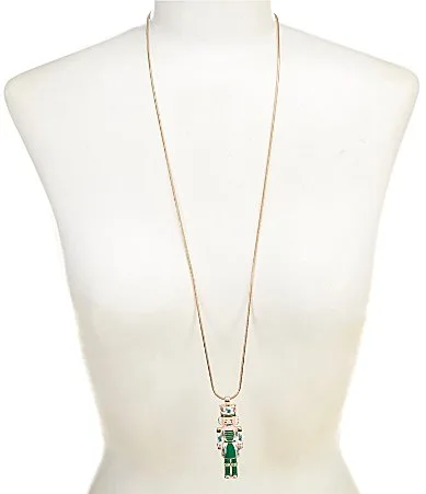 Merry & Bright Floral Print Nutcracker Pendant Long Strand Necklace by Merry & Bright
