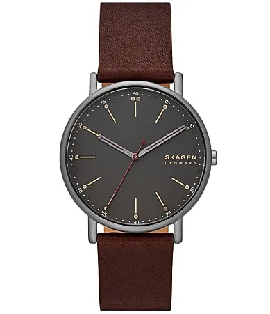 Skagen Signature Quartz Three Hand Leather Strap Watch by Skagen