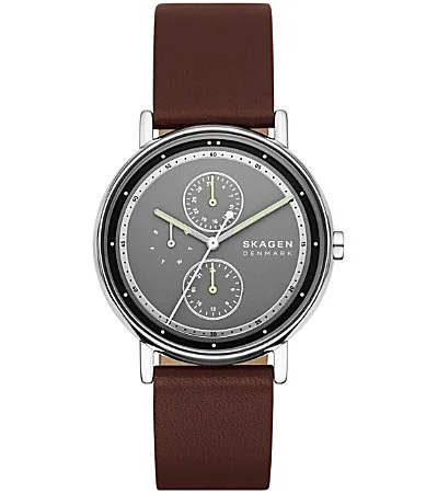 Skagen Signature Quartz Multifunction Leather Strap Watch by Skagen