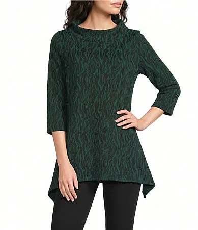 Knit Cowl Neck 3/4 Sleeve Tunic