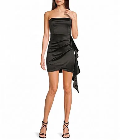 Strapless Cascading-Ruffle Asymmetrical-Wrap Dress by Honey and Rosie